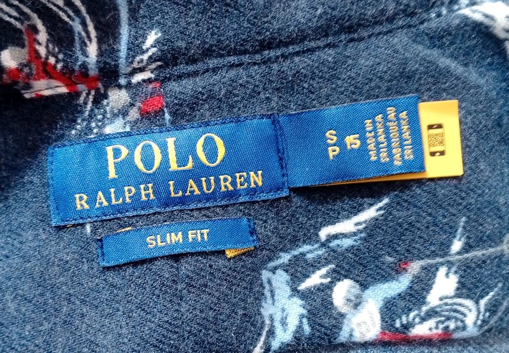 Polo Ralph Lauren Koszula Męska Granatowa Slim Fit Wzór Narciarze 100%
