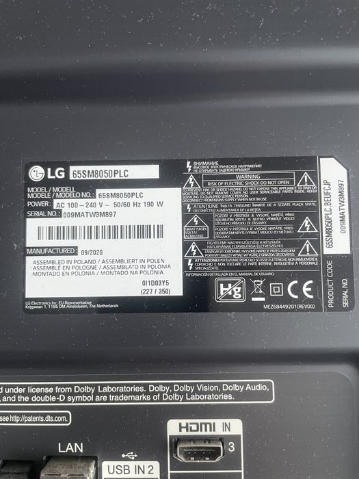 Телевизол LG 65 дюймов