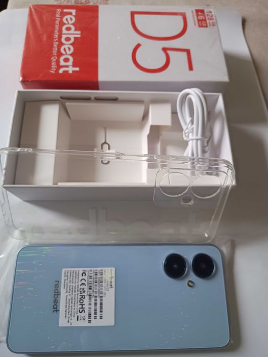 Smartphone D5, Android 14 TLM 128GB ent.2 Cartão SIM cabo USB-C e capa