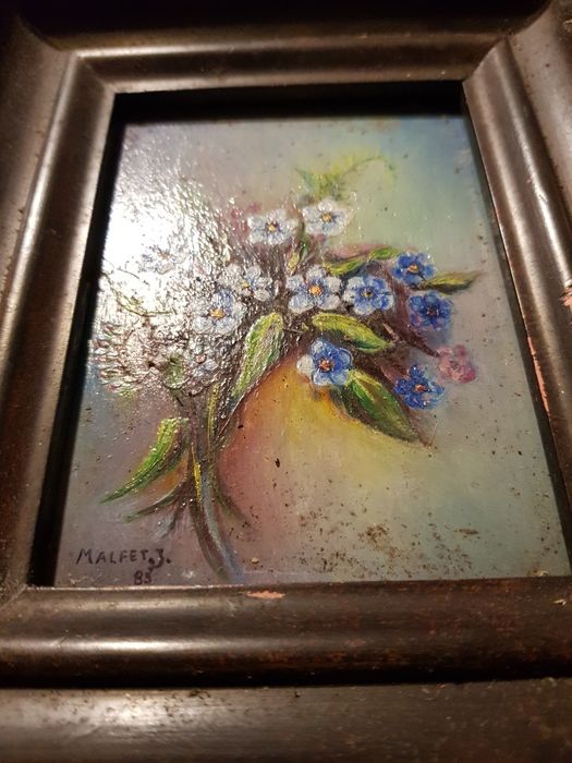 Obrazek olejny kwiaty 17x20 sygnowany