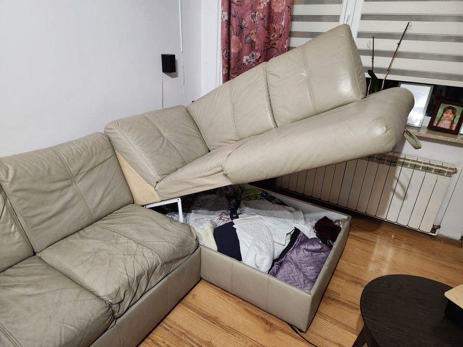 Narożnik skóra naturalna z funkcja spania, mechanizm delfin