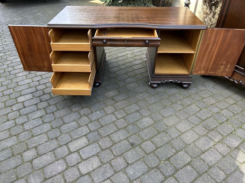 Antyczna Biblioteka + Biurko Na Kulach Antyk Gabinet Po Renowacji !!