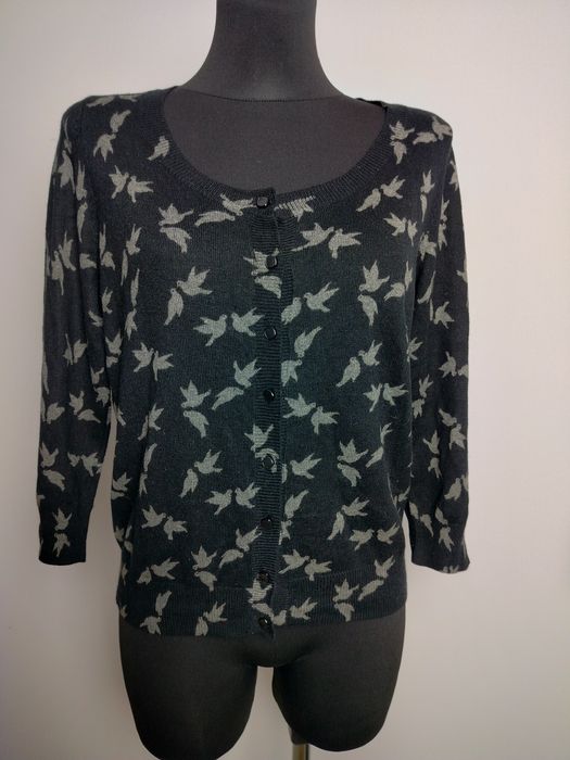 Sweterek wiskozowy damski w ptaszki wełniany sweter w ptaki angora baw