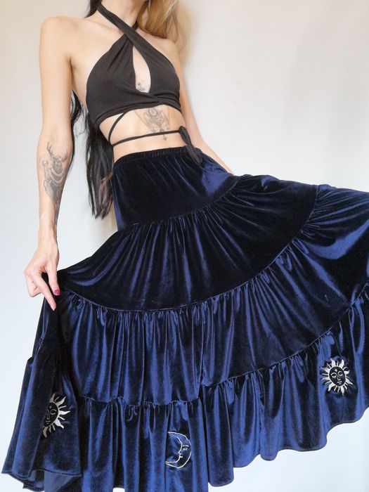 Witchy spódnica welurowa granatowa handmade restyle