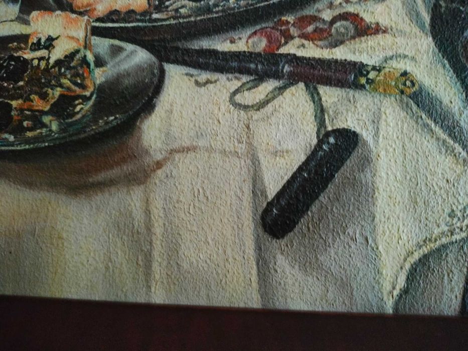 Obraz olejny Stół śniadaniowy z plackiem jeżynowym