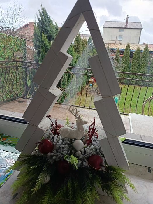 Choinka drewniana stroik świąteczny