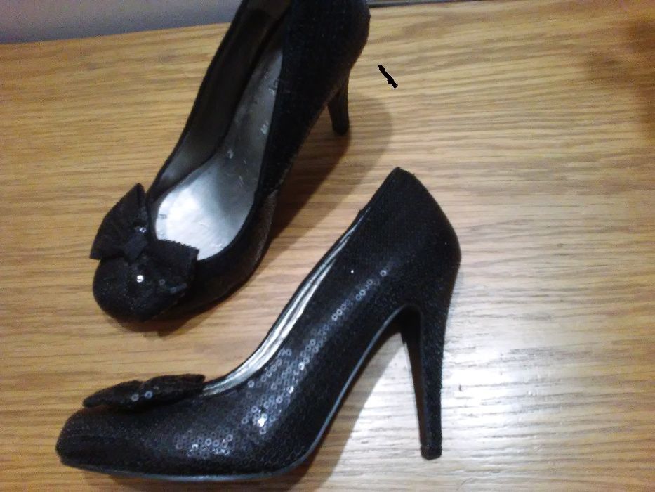 buty szpilki NOWE 4/37 czarne cekinowe czółenka, NEW LOOK