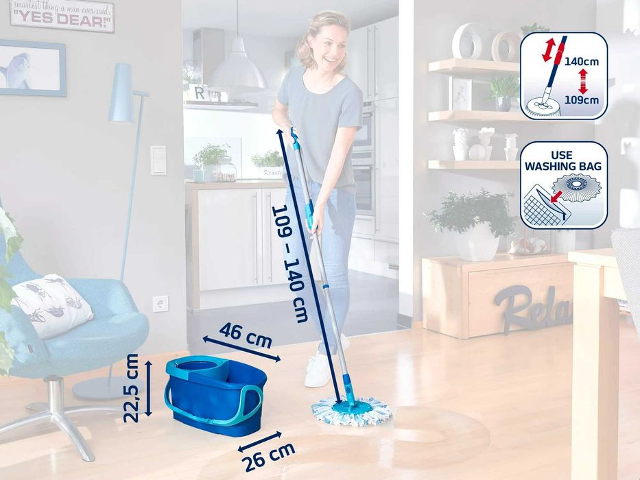 Набір для миття підлоги Leifheit CLEAN TWIST Ergo Disc Mop Set 52101 з відром і центрифужним віджимом