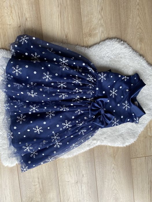 Sukienka granatowa dziewczęca świąteczna SHEIN 116 cm jak nowa śnieżki