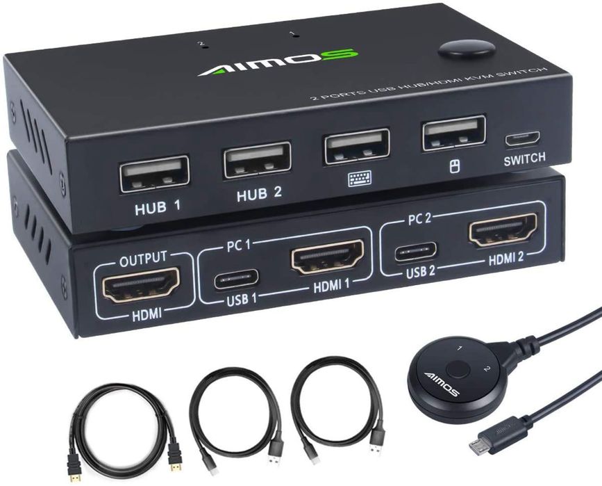 AIMOS KVM Przełącznik USB HDMI Obsługa 4K 30Hz dla 2 komputerów