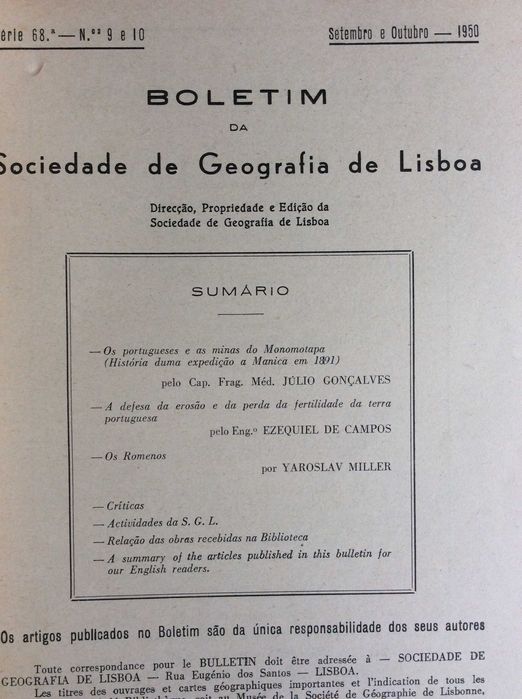 Boletim da Sociedade de Geografia de Lisboa. -  1950. Ver sumário