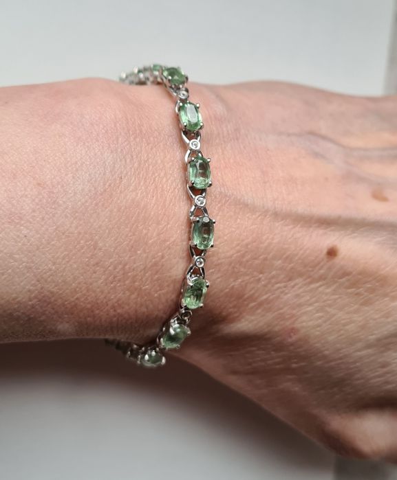 Srebrna bransoletka z miętowymi Kyanitami i cyrkonami