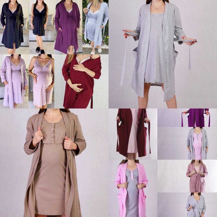 Комплект з утепленим халатом для вагітних та годуючих мам