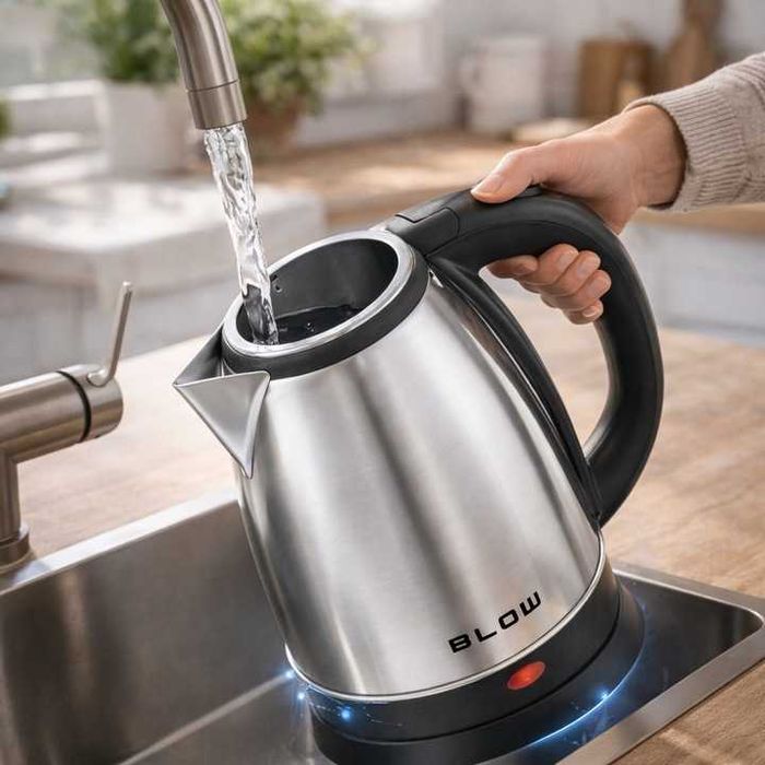 BEZPRZEWODOWY Czajnik STALOWY mocny cichy srebrny 1,8L 2000W mocny