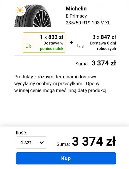 Opony letnie 235/50/19 Michelin e Primacy 2026 suv