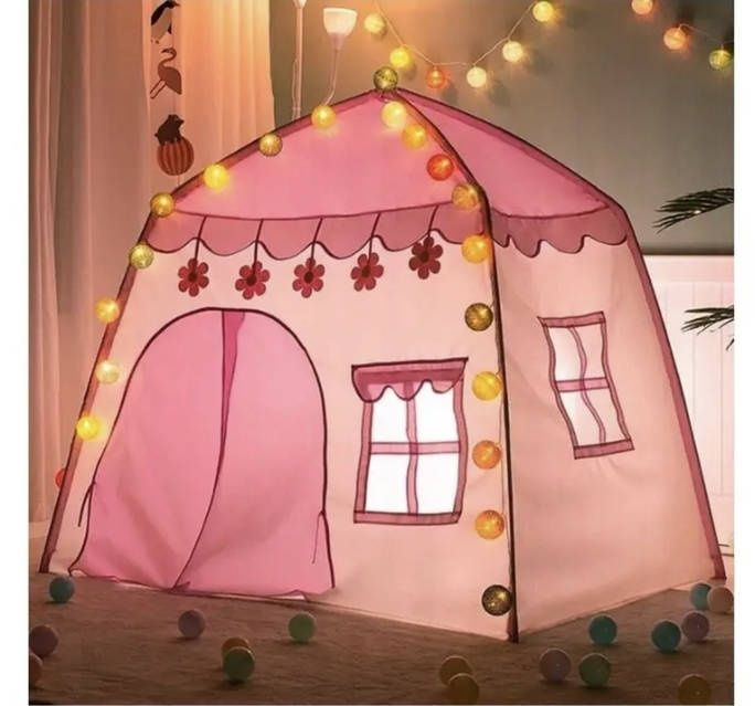 Дитячий ігровий намет будиночок Рожевий для дівчаток з герляндою