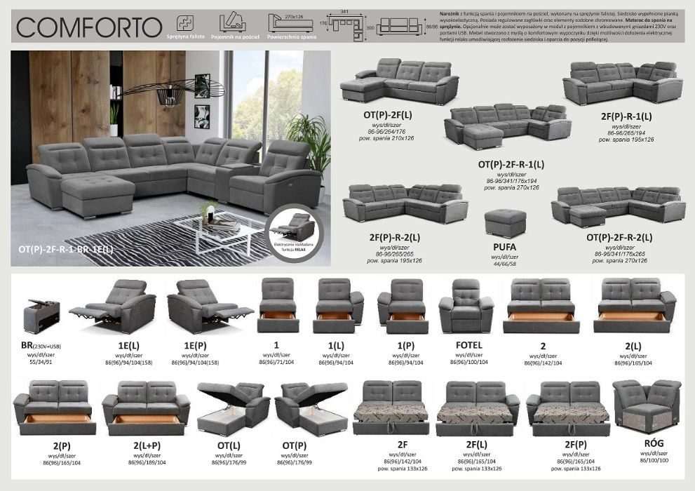 Modułowy narożnik Comforto z elekryczną funkcją do wypoczynku