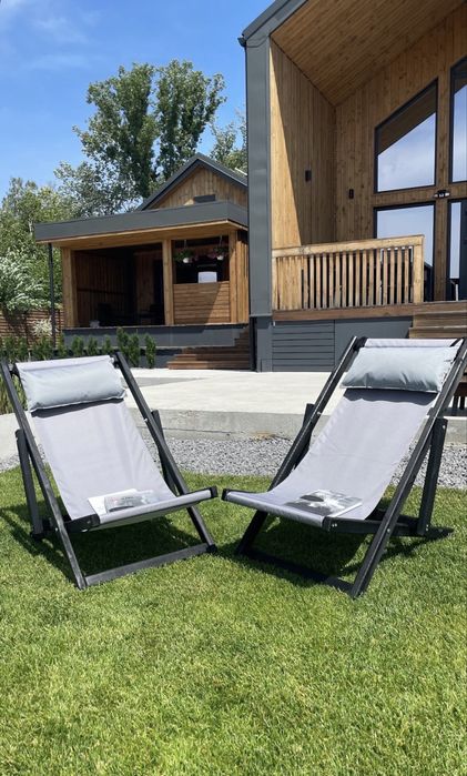 Шезлонг з подушкою розкладний деревʼяний, кресло шезлонг, лежак