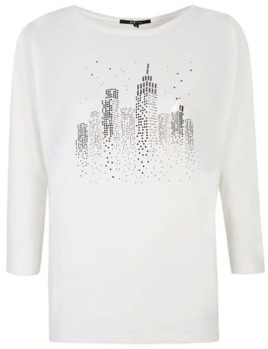 Bluzka Zaps biała wiskoza nietoperz rękaw 7/8  print dżety 46 XXXL XXL