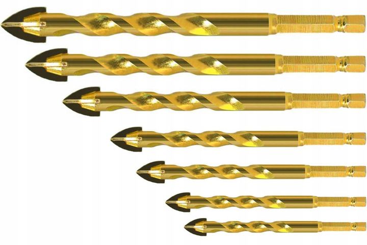 Wiertła Do Szkła Płytek Ceramiki Gresu Wiertło 3-12mm 7 Szt Hex 1/4" P