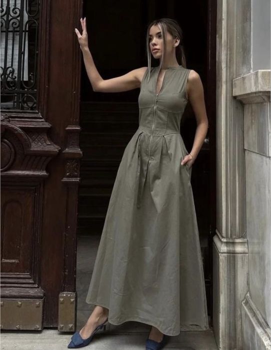 Плаття хакі міді сарафан на змійці розмір с м