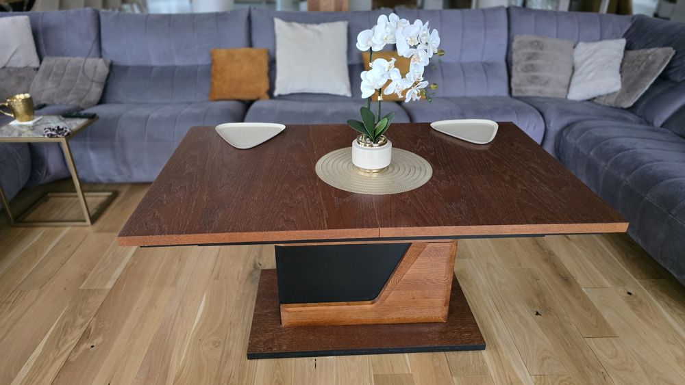 Stół drewniany rozkładany do jadalni ELEGANCKI SOLIDNY CIĘŻKI STAN BDB