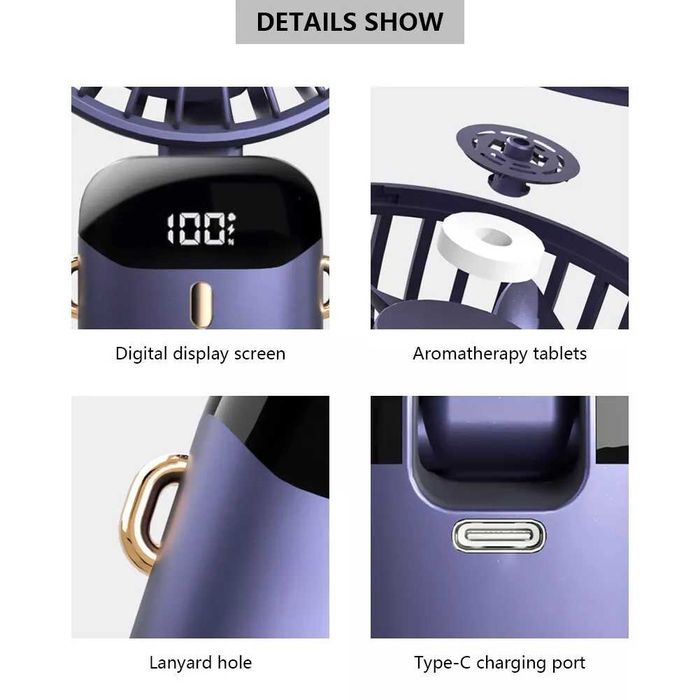 Вентилятор ручний портативний акумуляторний 5 швидкостей