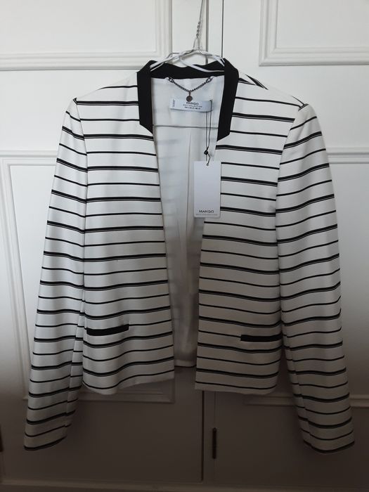 Casaco da Mango, branco com riscas pretas, Tamanho S