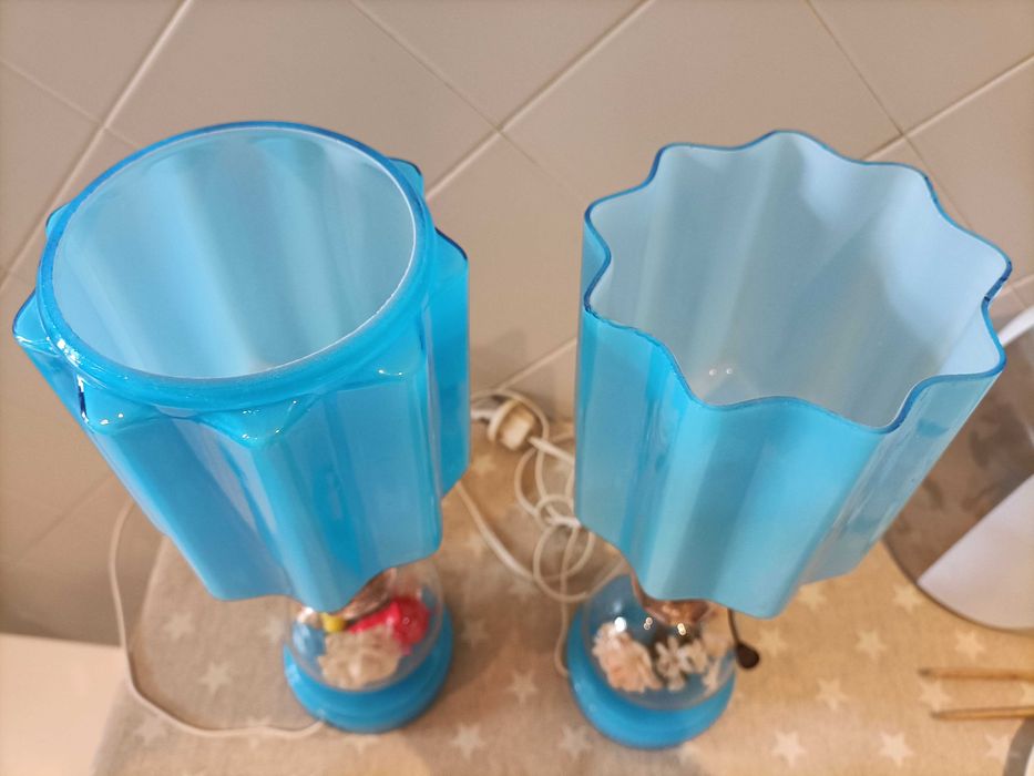 Vintage 60's Par Candeeiros Vidro Azul Opalino