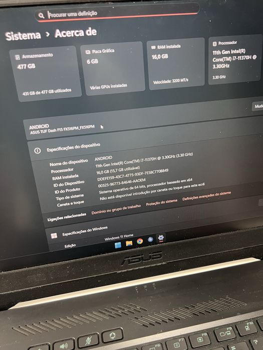 Portatil gaming asus tuf