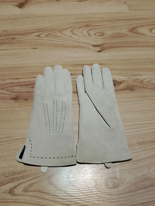 Kremowe Damskie Skórzane Rękawiczki Zimowe Tie Rack London