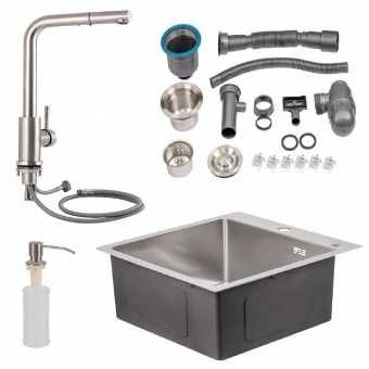 Кухонна мийка Lidz 50*50 Brush 3.0/1.0 + змішувач для кухні Lidz