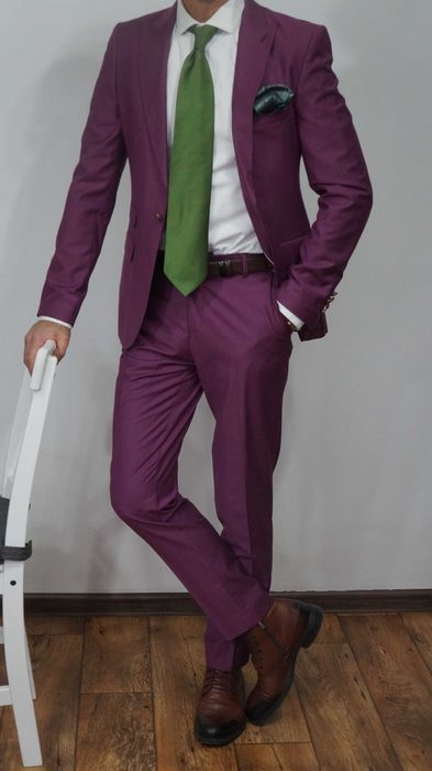 Garnitur Trzyczęściowy Reginald Wełna Rozmiar 46/SFioletowy Slim Fit
