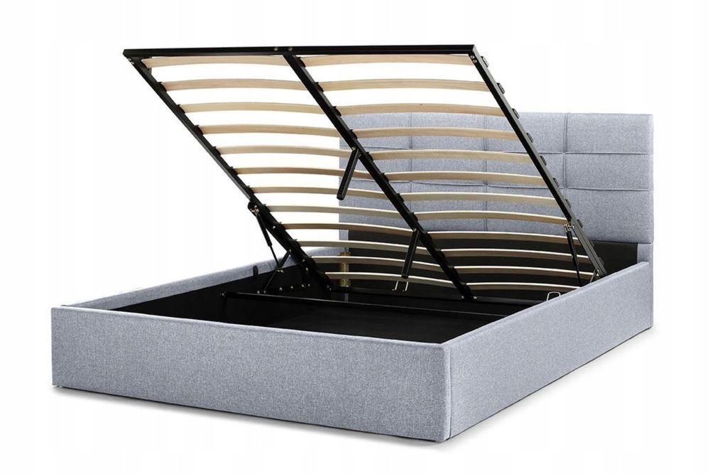 Szare łóżko tapicerowane z pojemnikiem 160x200, za darmo