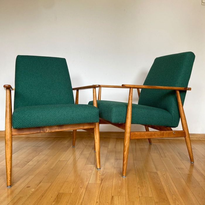 Oryginał Fotel lisek PRL klasyczny zieleń butelkowa olcha Henryk Lis 6