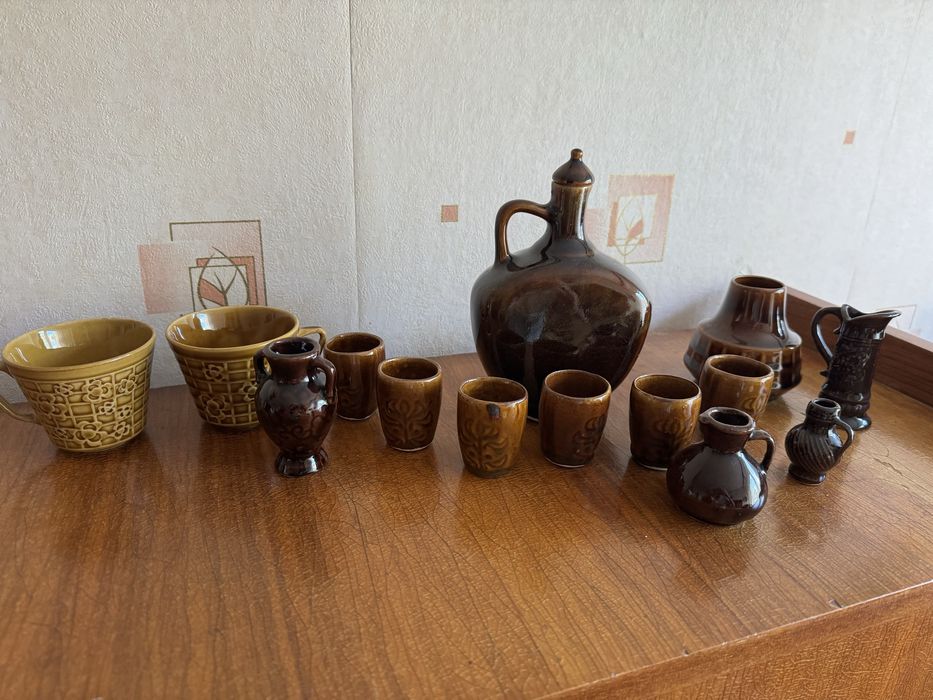 Komplet porcelana prl brązowy