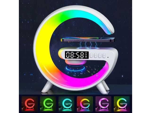 Lampka Led Rgb Ładowarka Indukcyjna Qi Głośnik Budzik Radio Zegar