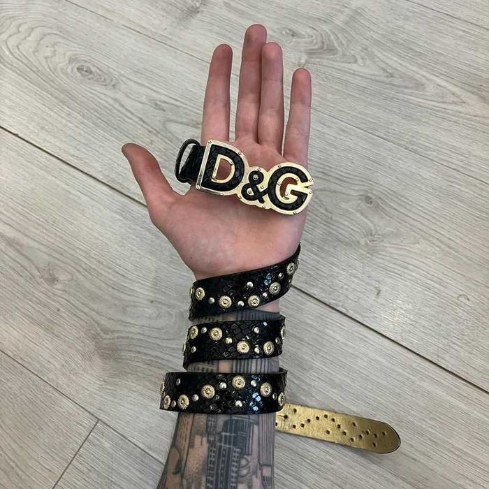 Pasek Dolce & Gabbana Leather Studded Black Belt High End Vintage