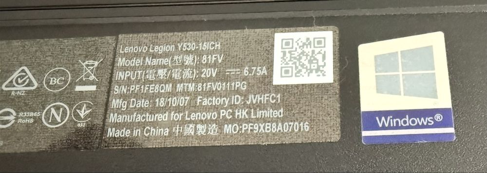 Portátil Lenovo Legion Y530-15ICH