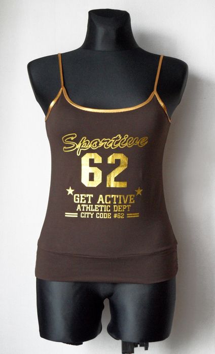 Bluzka O&L top czekolada na złotych ramiączkach ze złotą grafiką L/XL