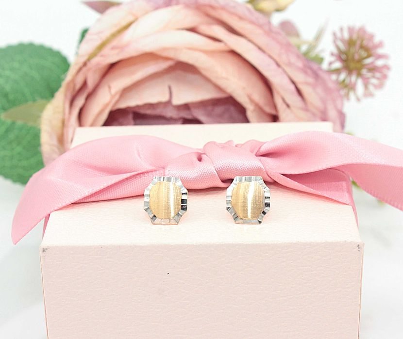 Złote kolczyki p.585/1,01g - żółte i białe złoto