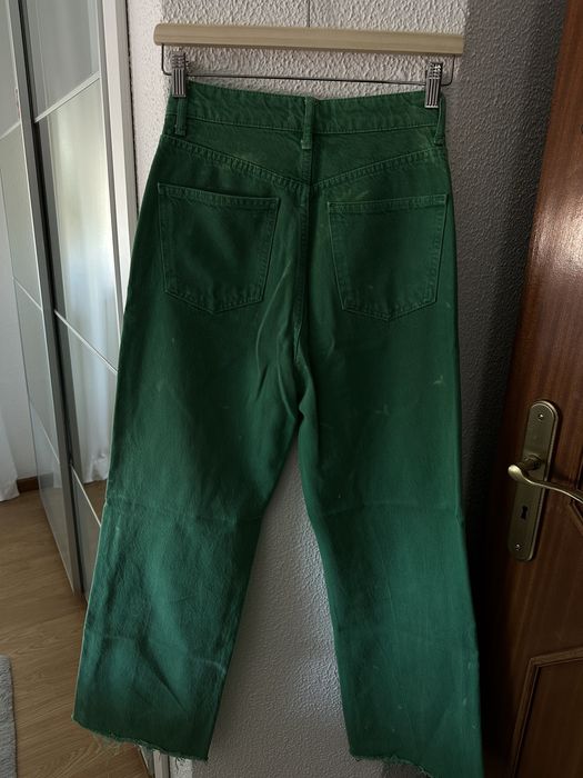 Calças de Ganga Verde Wide Leg Zara