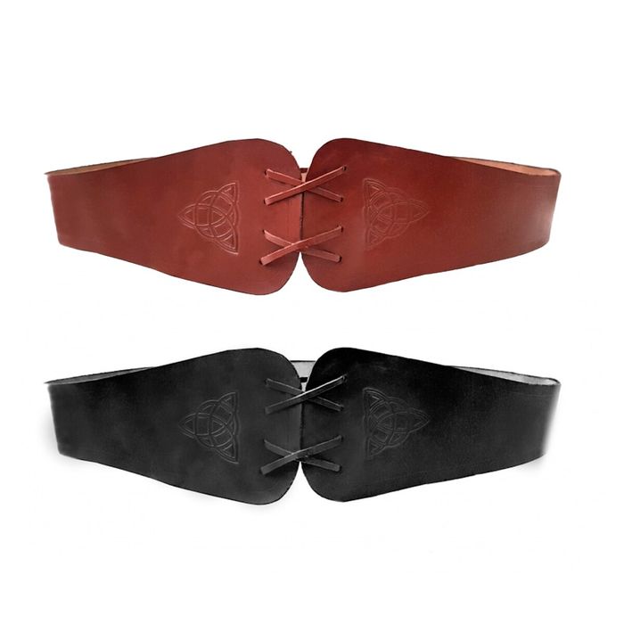 Skórzany pas gorsetowy z wytłoczonym węzłem celtyckim -VM