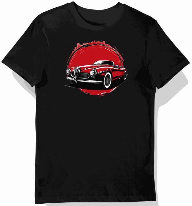 Koszulka męska czarna z nadrukiem klasycznego czerwonego kabrioletu S