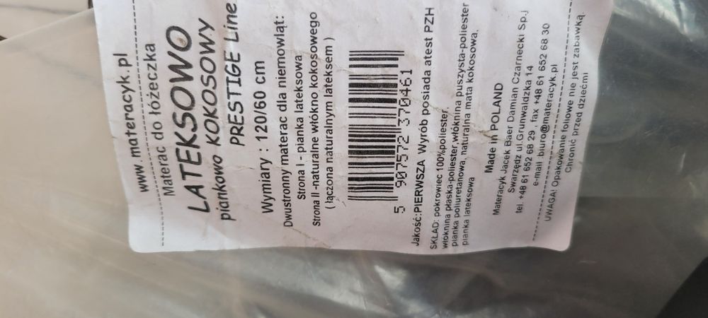 Materac dzieciecy fikimiki 120x60 gruby  Kokos