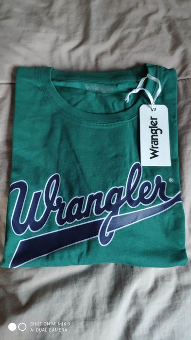 Wrangler zielony morski t-shirt rozm L nadrukowane logo