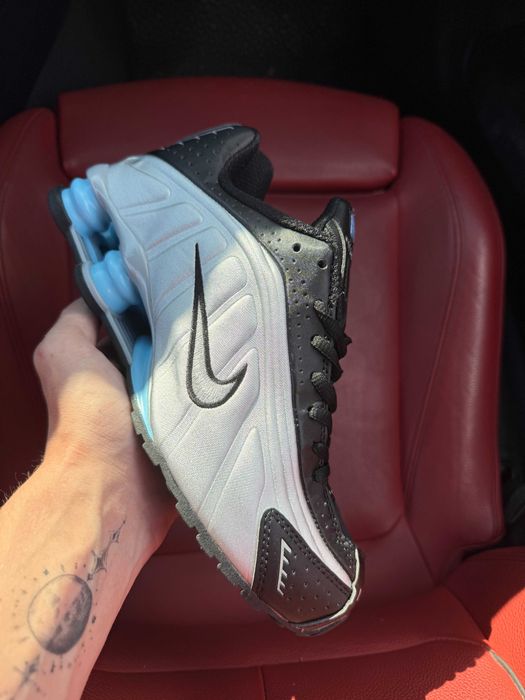 (БЕЗ ПЕРЕДОПЛАТИ) Nike Shox R4 Grey Blue White найк шокс сірі сріблясті блакитні пружини кросівки