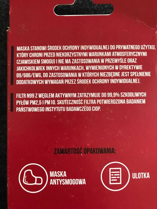 NOWA Maska Antysmogowa DRAGON Basic. Filtr N99 (Węgiel Aktywny)
