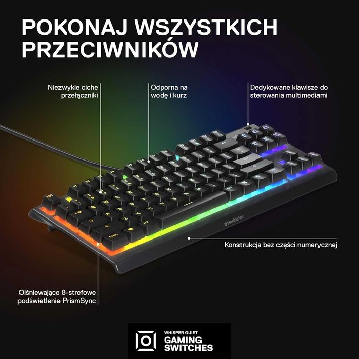 SteelSeries Apex 3 TKL klawiatura z podświetleniem RGB układ QWERTZ