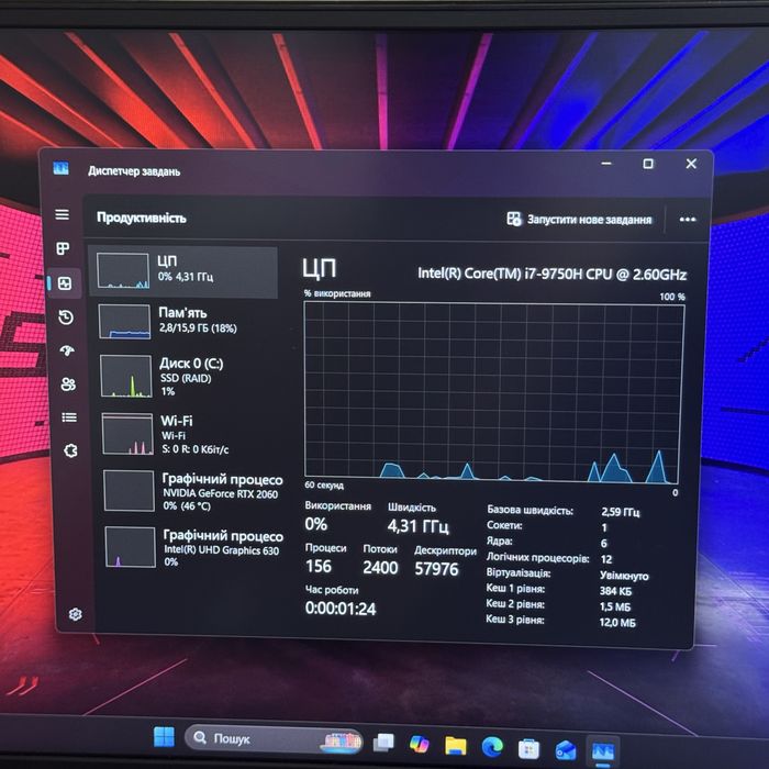 Ігровий ноутбук Asus Rog Zephyrus Rtx 2060, i7 9750, 144Hz